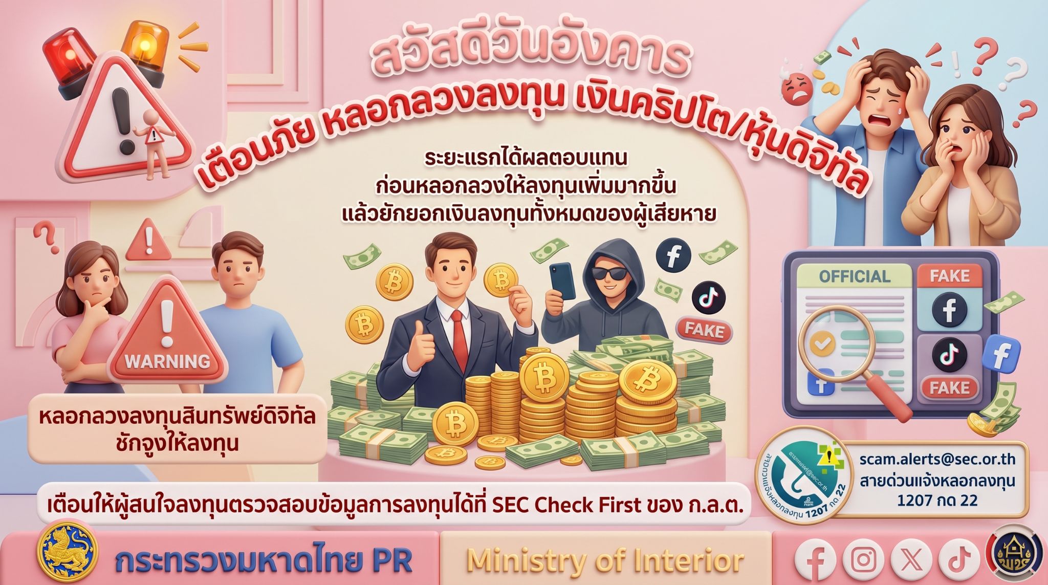 🛡️ พช.ห้วยราช ห่วงใยนักลงทุน! ส่งความปรารถนาดี "สวัสดีวันอังคาร" เตือนภัยกลโกงลงทุนสินทรัพย์ดิจิทัล/หุ้น อย่าหลงเชื่อผลตอบแทนสูงในระยะสั้น ก่อนถูกยักยอกเงินหมดตัว