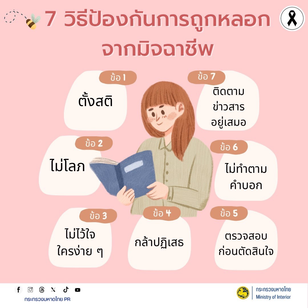GROWTH TEAM PLUS+ HUAIRAT BURIRAM เตือนภัยไซเบอร์  #รู้เท่าทันอาชญากรรมออนไลน์  🚨 7 วิธีป้องกันการถูกหลอก จากมิจฉาชีพ