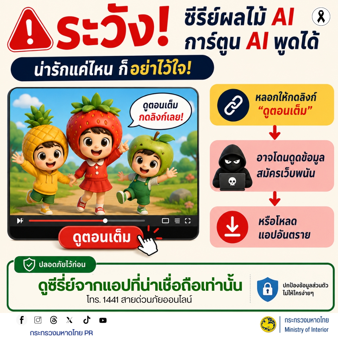 🚨 ระวัง! ซีรีส์ผลไม้ AI / การ์ตูน AI พูดได้ "น่ารักแค่ไหน ก็อย่าไว้ใจ!"