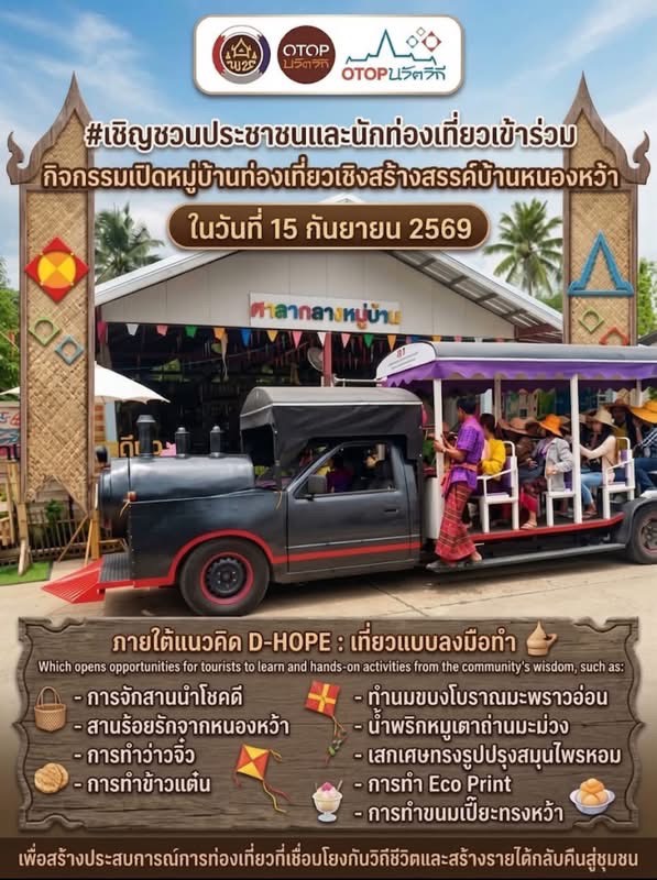 🌾✨ เชิญชวนประชาชนและนักท่องเที่ยว ร่วมกิจกรรมเปิดหมู่บ้านท่องเที่ยวเชิงสร้างสรรค์บ้านหนองหว้า
