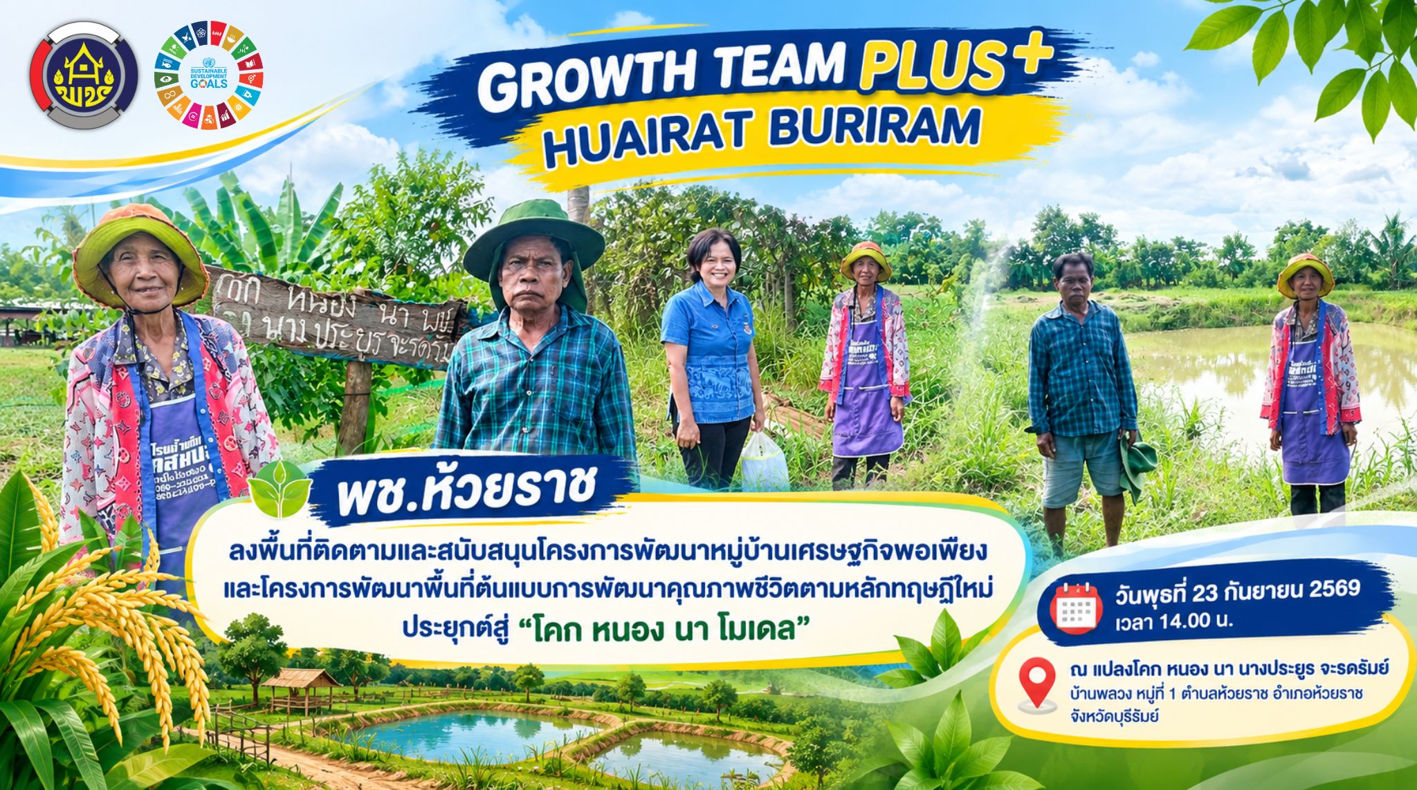 🌱 พช.ห้วยราช ลงพื้นที่ติดตามและสนับสนุนโครงการพัฒนาหมู่บ้านเศรษฐกิจพอเพียง และโครงการพัฒนาพื้นที่ต้นแบบการพัฒนาคุณภาพชีวิตตามหลักทฤษฎีใหม่ ประยุกต์สู่ “โคก หนอง นา โมเดล”
