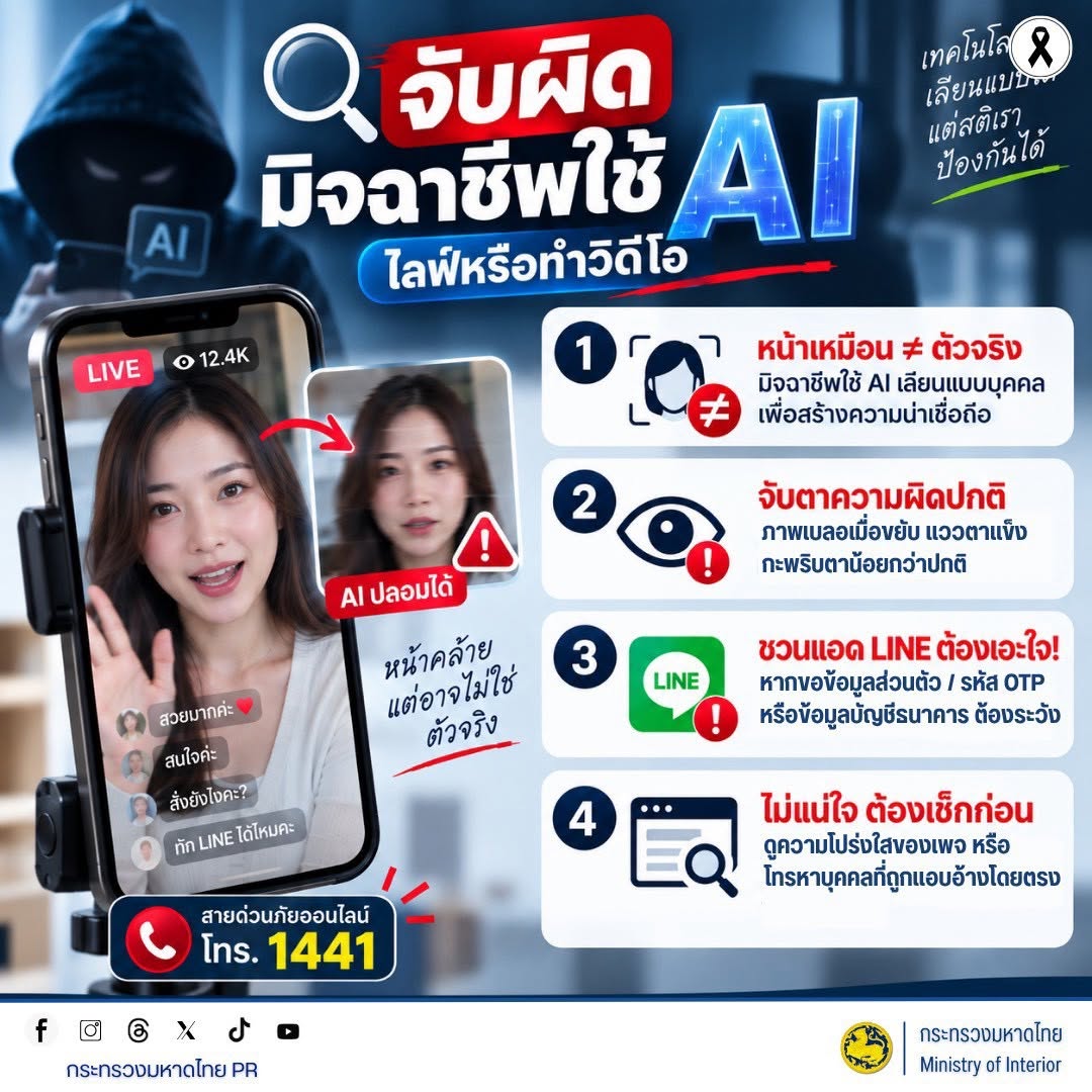 🤖 จับผิดมิจฉาชีพใช้ AI ไลฟ์สดหรือทำวิดีโอปลอม!