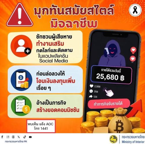 ⚠️ มุกทันสมัยสไตล์มิจฉาชีพ! ระวังงานเสริมออนไลน์ที่อ้างว่าแค่ กดไลก์ กดติดตาม ก็มีรายได้