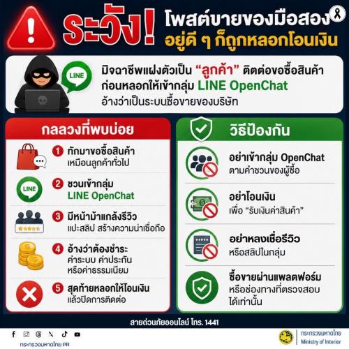 #รู้เท่าทันอาชญากรรมออนไลน์  ⚠️ ระวัง! โพสต์ขายของมือสองอยู่ดี ๆ ก็ถูกหลอกโอนเงิน