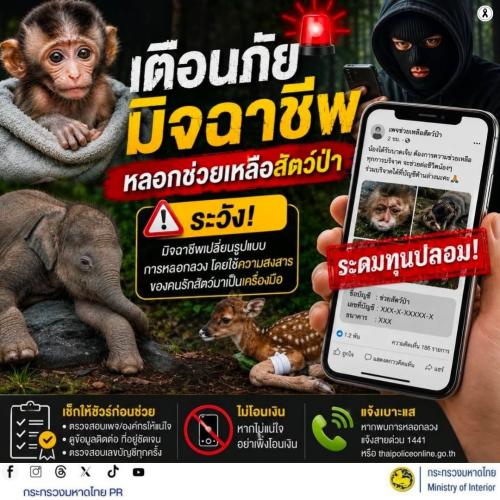 🐒 ระวังมิจฉาชีพ! หลอกระดมทุนช่วยเหลือสัตว์ป่า